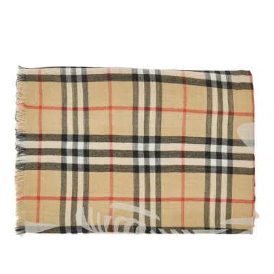 Burberry Check Wool And Silk Scarf In Sand
