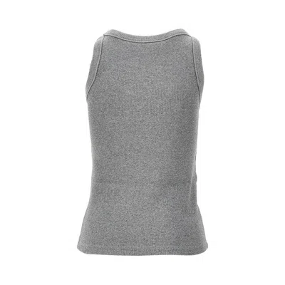 Miu Miu Ribbed Tank Top With Logo Label In Gray