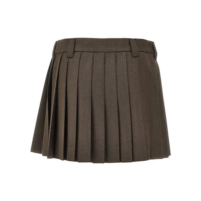Miu Miu Pleated Wool Mini Skirt In Brown