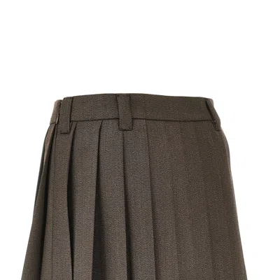 Miu Miu Pleated Wool Mini Skirt In Brown
