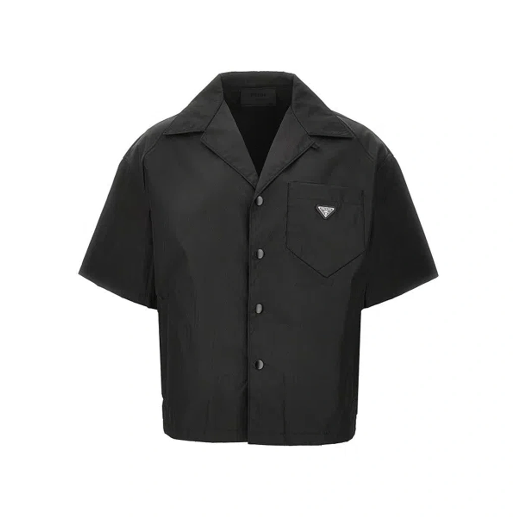 Prada Mens Black Re-nylon Short-sleeve Woven Shirt Xl | ModeSens
