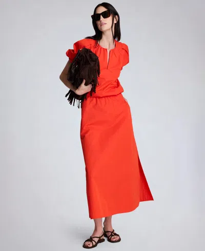 Kenneth Cole Poplin Cropped Elastic Hem Shirt With Short Puff Sleeves