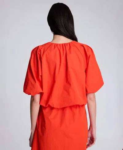 Kenneth Cole Poplin Cropped Elastic Hem Shirt With Short Puff Sleeves