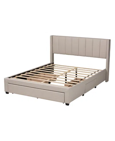 Baxton Studio Boxton Studio Coronado 88.4" Fabric Mid-century Queen Storage Platform Bed In Neutral