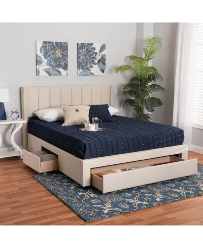 Baxton Studio Boxton Studio Coronado 88.4" Fabric Mid-century Queen Storage Platform Bed In Neutral