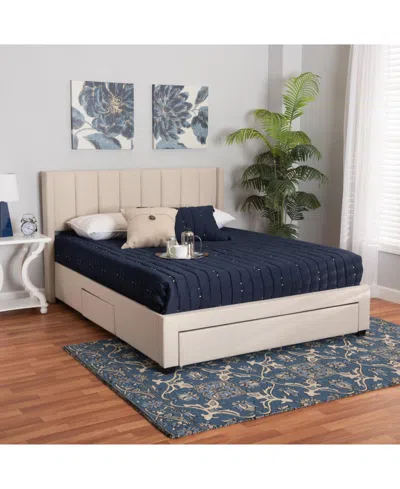 Baxton Studio Boxton Studio Coronado 88.4" Fabric Mid-century Queen Storage Platform Bed In Neutral