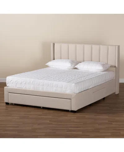 Baxton Studio Boxton Studio Coronado 88.4" Fabric Mid-century Queen Storage Platform Bed In Neutral