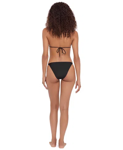 Steve Madden Womens Triangle Double Rings V Neck Top Strap Side Bikini Bottoms In Black