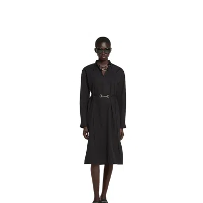 Gucci Cotton Poplin Dress With Horsebit Belt In Black