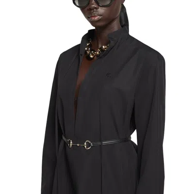 Gucci Cotton Poplin Dress With Horsebit Belt In Black