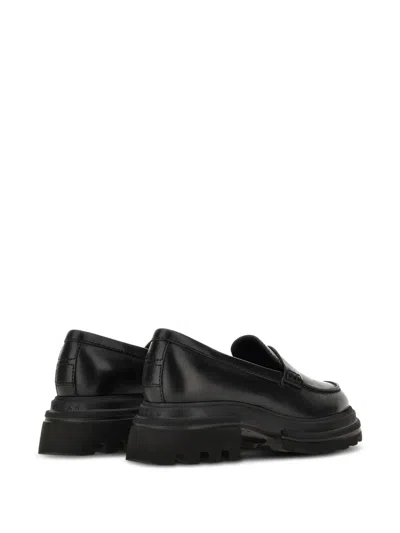 Hogan 10-storey Smooth Leather And Workwear Sole Loafers In Black