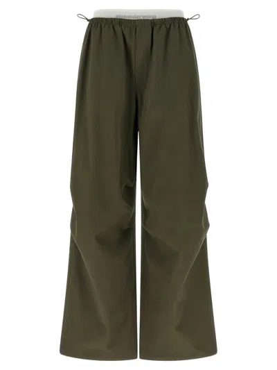 Alexander Wang Double Layer Waist Trousers Pants Green In Brown