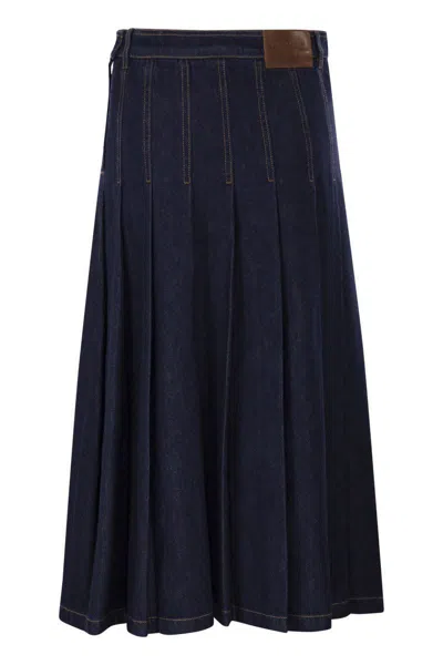 Weekend Max Mara Wkdovale - Denim Pleated Skirt In Blue