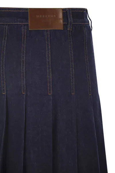Weekend Max Mara Wkdovale - Denim Pleated Skirt In Blue