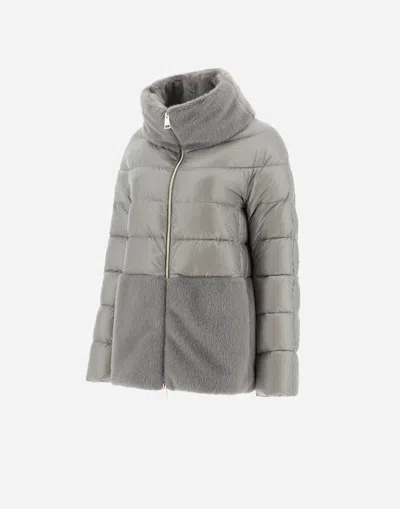Herno Cape In Nylon Ultralight And Lady Alternative Fur In Gray