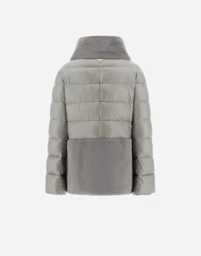 Herno Cape In Nylon Ultralight And Lady Alternative Fur In Gray