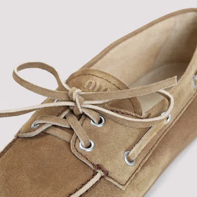 Miu Miu Camel Suede Loafers In Brown