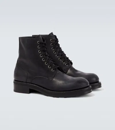 The Row Leather Combat Boots In Black