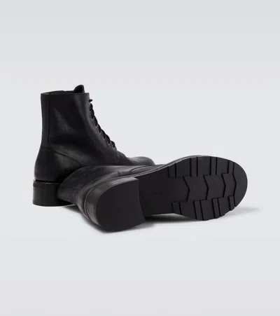 The Row Leather Combat Boots In Black