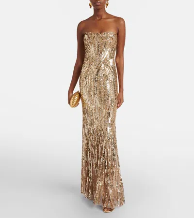 Jenny Packham Euphoria Sequined Gown In Gold