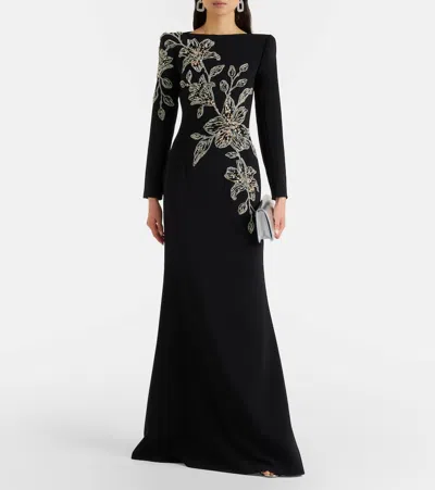 Jenny Packham Slipper Orchid Floral-embellished Maxi Dress In Black