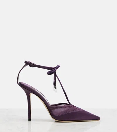 Jimmy Choo Afia Mesh 100 Satin And Ruched Tulle Sandal Sandals Violet In Purple
