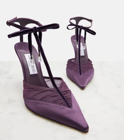 Jimmy Choo Afia Mesh 100 Satin And Ruched Tulle Sandal Sandals Violet In Purple