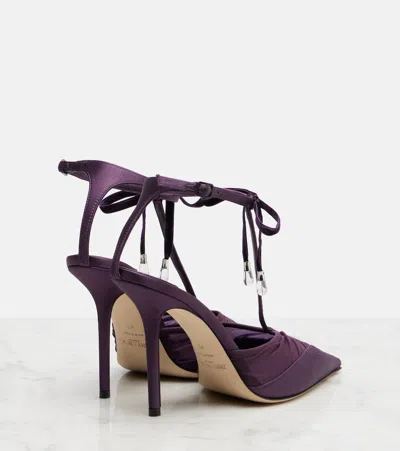 Jimmy Choo Afia Mesh 100 Satin And Ruched Tulle Sandal Sandals Violet In Purple