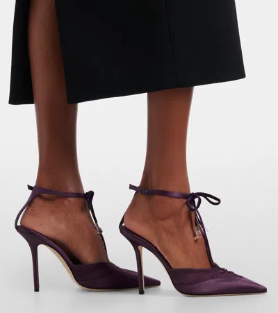 Jimmy Choo Afia Mesh 100 Satin And Ruched Tulle Sandal Sandals Violet In Purple