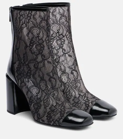 Jimmy Choo Kisu Ab 85 Patent Leather-trimmed Lace Ankle Boots In Black