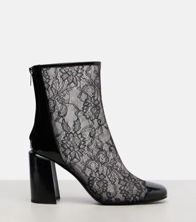 Jimmy Choo Kisu Ab 85 Patent Leather-trimmed Lace Ankle Boots In Black