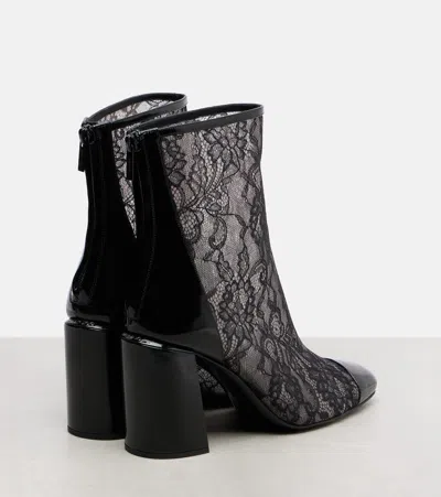 Jimmy Choo Kisu Ab 85 Patent Leather-trimmed Lace Ankle Boots In Black