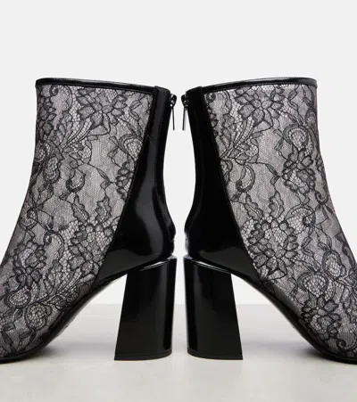 Jimmy Choo Kisu Ab 85 Patent Leather-trimmed Lace Ankle Boots In Black