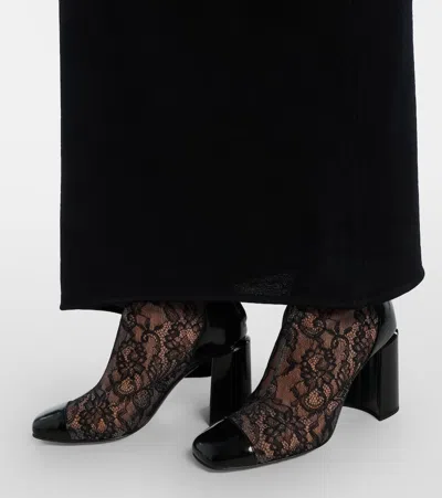 Jimmy Choo Kisu Ab 85 Patent Leather-trimmed Lace Ankle Boots In Black