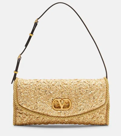 Valentino Garavani Mini Structured Handbag With Signature Detailing In Gold