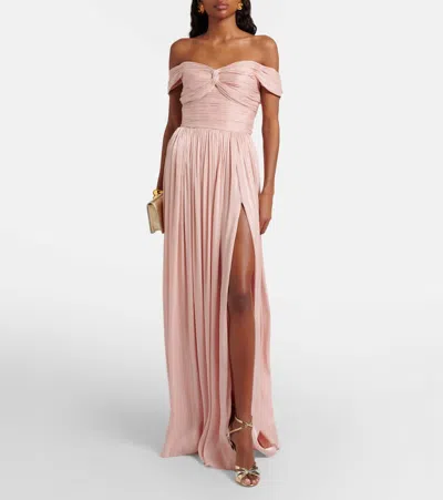 Costarellos Draped Off-shoulder Gown In Pink