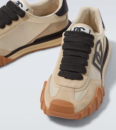 Dolce & Gabbana Dg Athletic Black Low Top Sneakers With Logo Patch On The Tongue And Maxi Logo On The Side In Suede 