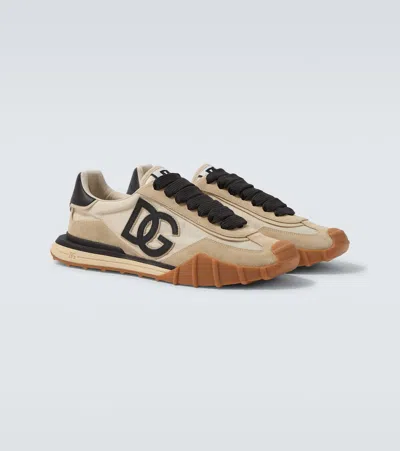 Dolce & Gabbana Dg Athletic Black Low Top Sneakers With Logo Patch On The Tongue And Maxi Logo On The Side In Suede 