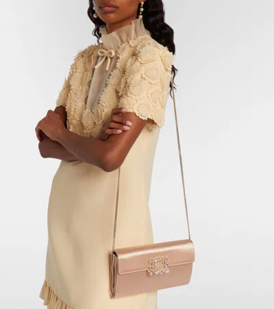 Roger Vivier Efflorescence Embellished Satin Clutch In Pink