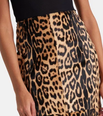 Nour Hammour Elyse Leopard-print Shearling Pencil Skirt In Brown