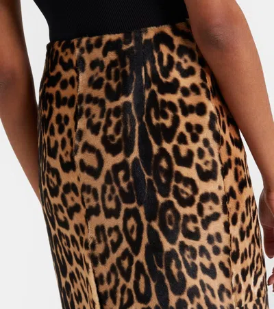 Nour Hammour Elyse Leopard-print Shearling Pencil Skirt In Brown