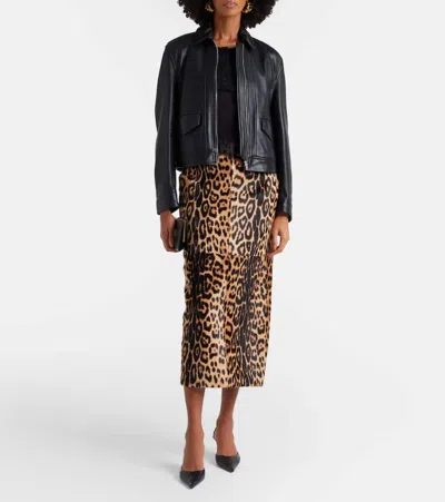 Nour Hammour Elyse Leopard-print Shearling Pencil Skirt In Brown