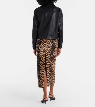 Nour Hammour Elyse Leopard-print Shearling Pencil Skirt In Brown
