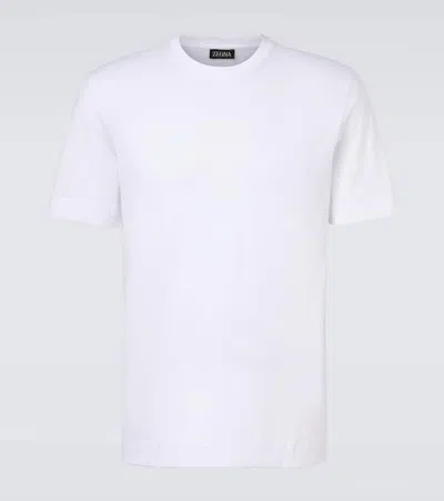 Zegna Slim-fit Logo-embroidered Cotton-jersey T-shirt In White
