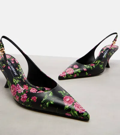 Dolce & Gabbana Women Lollo Slingback In Printed Leather In Black