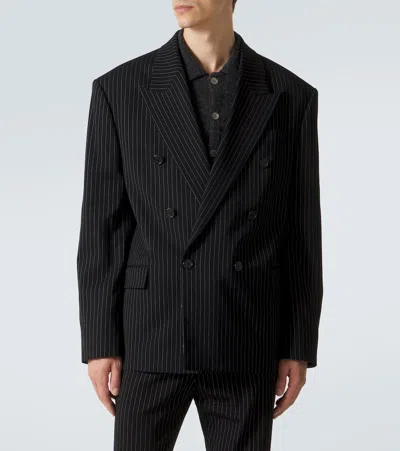 Acne Studios Striped Double-breasted Blazer In Black