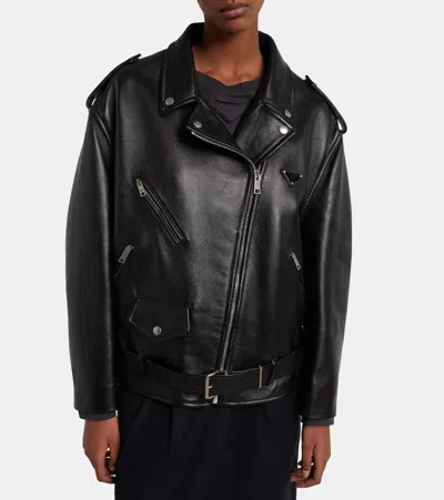 Prada Leather Biker Jacket In Black