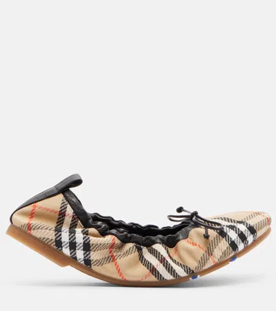 Burberry Women Fawn Ballerinas With Traditional Check Motif In Multi