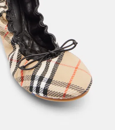 Burberry Women Fawn Ballerinas With Traditional Check Motif In Multi