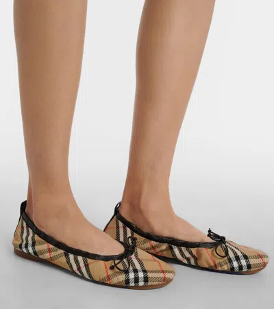 Burberry Women Fawn Ballerinas With Traditional Check Motif In Multi